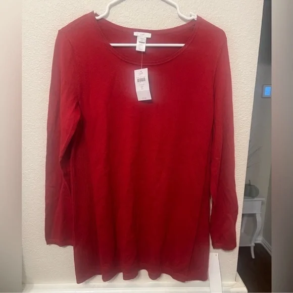 PETITE SMALL J Jill true Red Scoop Neck
Lightweight Ribbed Sides Sweater - Picture 3 of 16